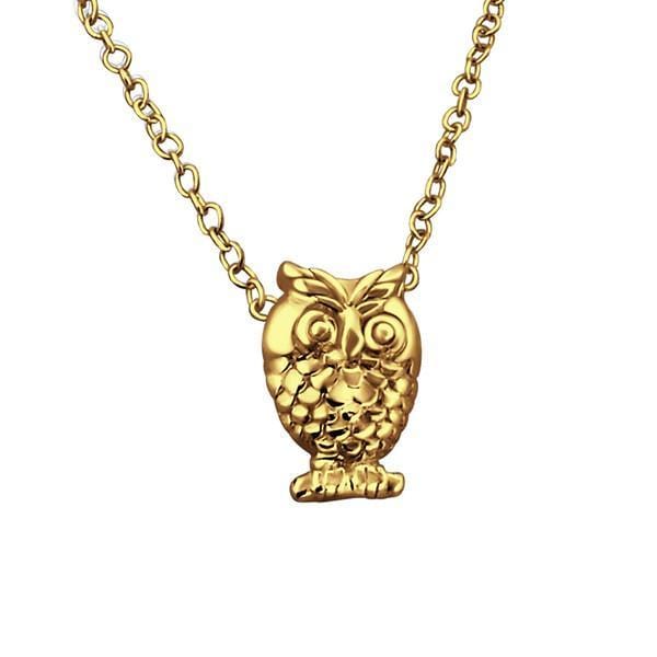 14 K Gold Plated on Sterling Silver Owl Necklace