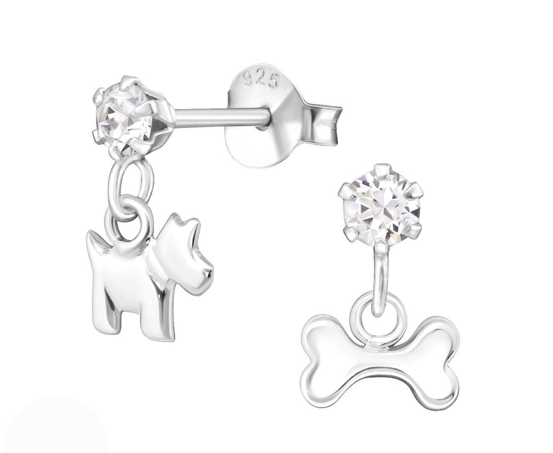 ChildrenSilver Hanging Dog Earrings Made With Swarovski Crystal