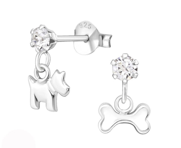 ChildrenSilver Hanging Dog Earrings Made With Swarovski Crystal