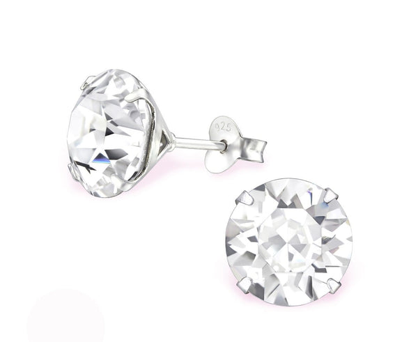 Sterling Silver Round Crystal Ear Studs Made With Swarovski Crystal