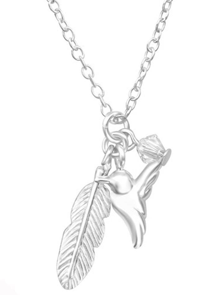 Sterling Silver Bird Feather Necklace Made With Swarovski Crystal