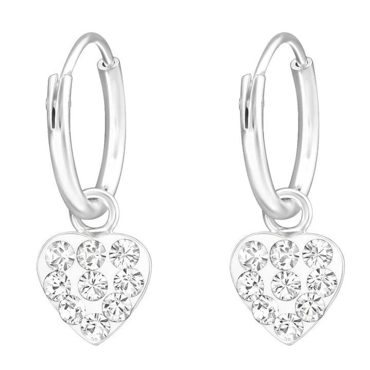 Sterling Silver Kids Hoop Heart earrings made with Swarovski Crystal-Crystal