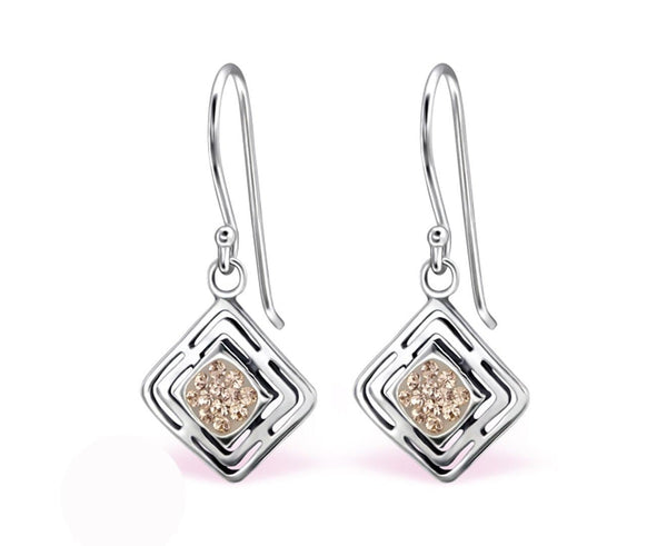 Sterling Silver Square Earrings Made With Swarovski Crystal Silk
