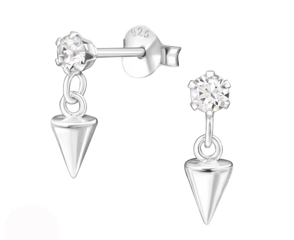 Sterling Silver Hanging Cone Stud Earrings Made With Swarovski Crystal