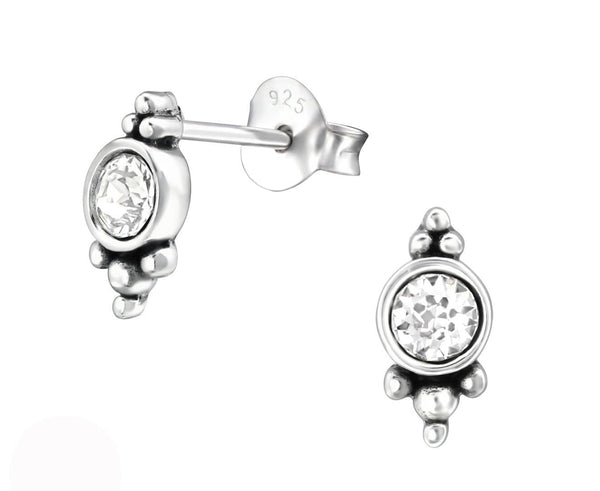 Sterling Silver Oxidized Stud Earrings Made With Swarovski Crystal