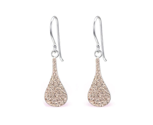 Sterling Silver Pear Earrings Made With Swarovski Crystal Silk