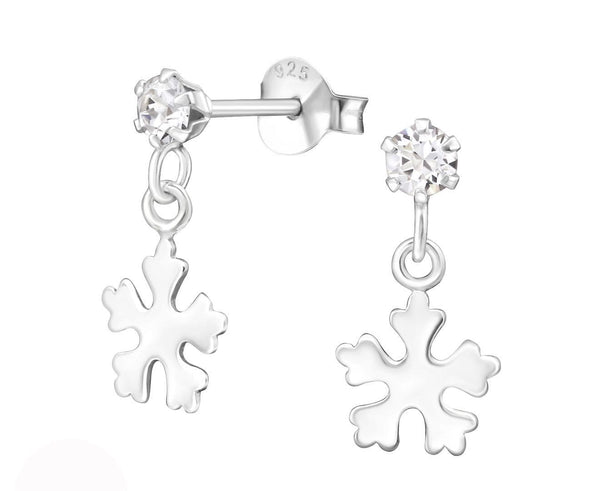Sterling Silver Hanging Snowflake Stud Earrings Made With Swarovski Crystal
