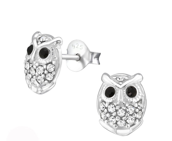 Sterling Silver Owl Stud Earrings Made With Swarovski Crystal