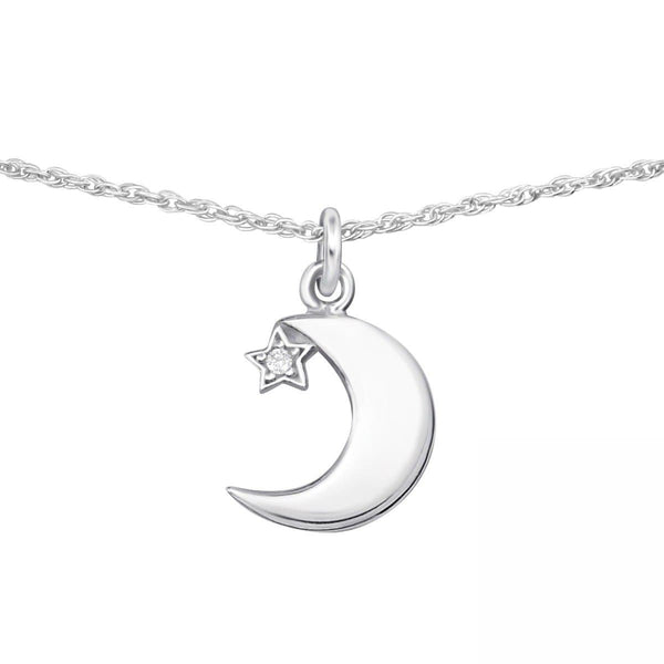 Silver Moon and Star Choker with Cubic Zirconia
