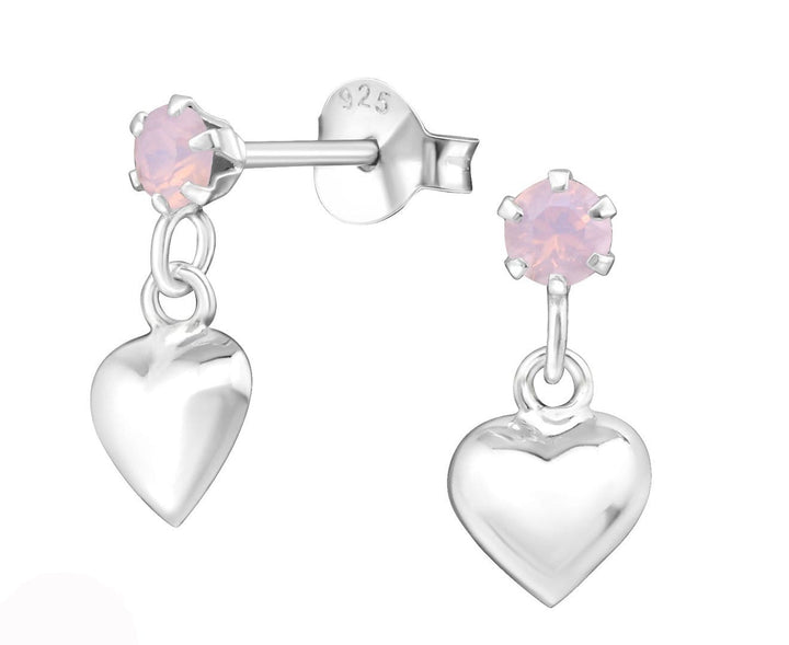 Sterling Silver Hanging Heart Stud Earrings Made With Swarovski Crystal