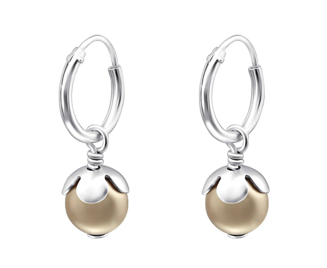 Sterling Silver Hanging Pearl Bronze hoop earring Made With Swarovski Crystal