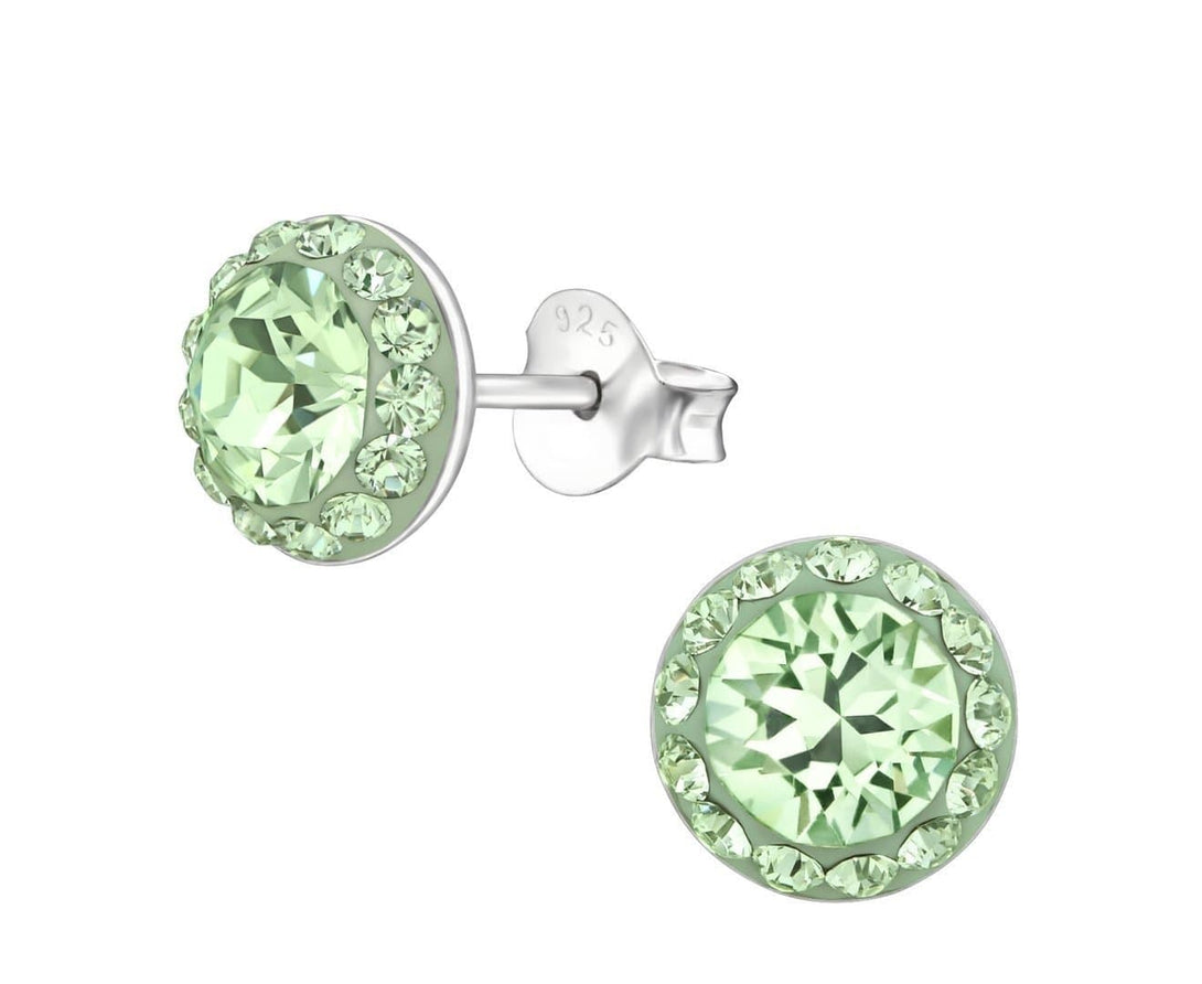 Sterling Silver Round Chrysolite Stud Earrings Made With Swarovski Crystal