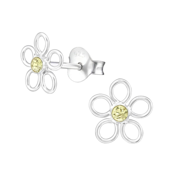 Sterling Silver Flower Stud Earrings Made With Swarovski Crystal Jonquil