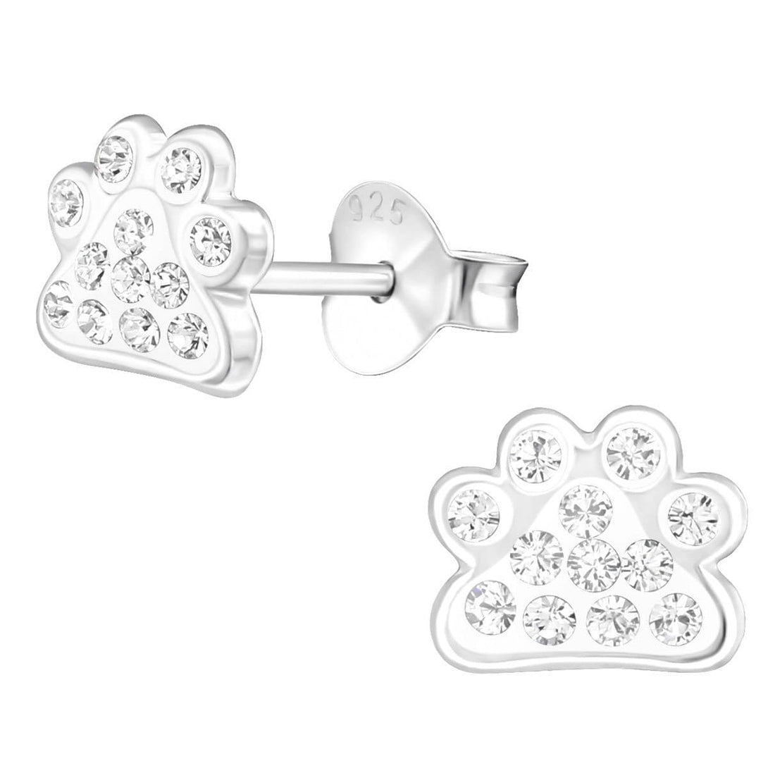 Silver Kids Paw Print Stud earrings Made With Swarovski Crystal