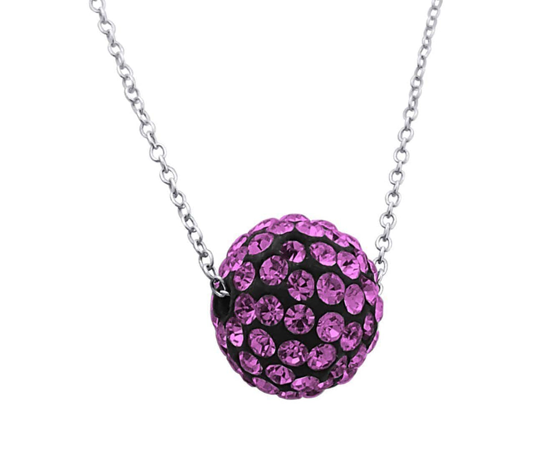 Sterling Silver Rose Crystal Ball Necklace