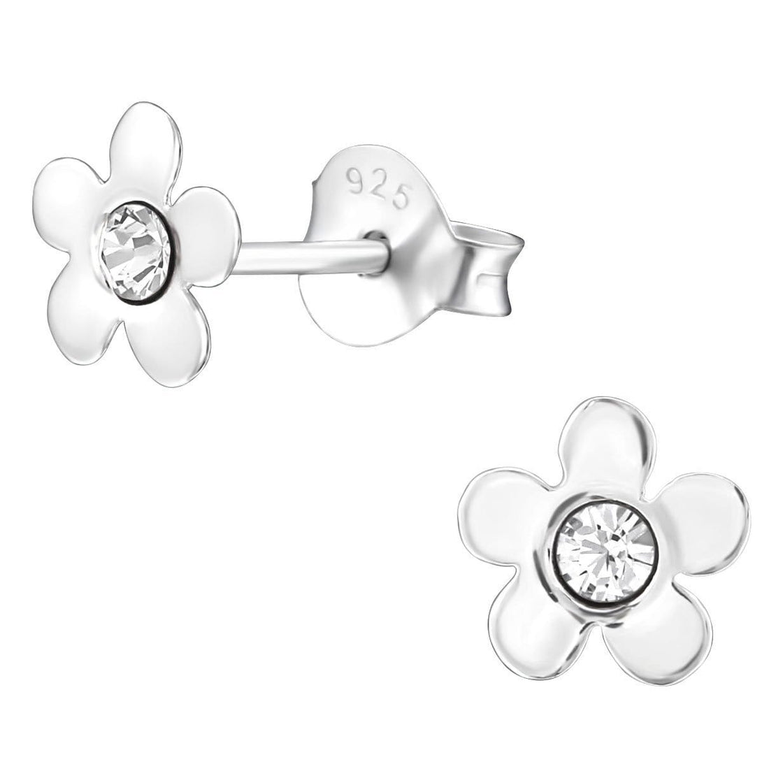 Sterling Silver Kids Flower Stud earrings Made With Swarovski Crystal