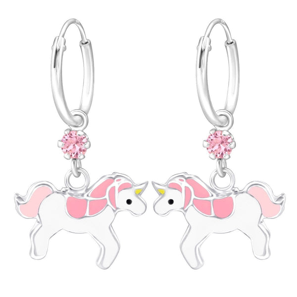Sterling Silver Kids Unicorn hoop earring Made With Swarovski Crystal