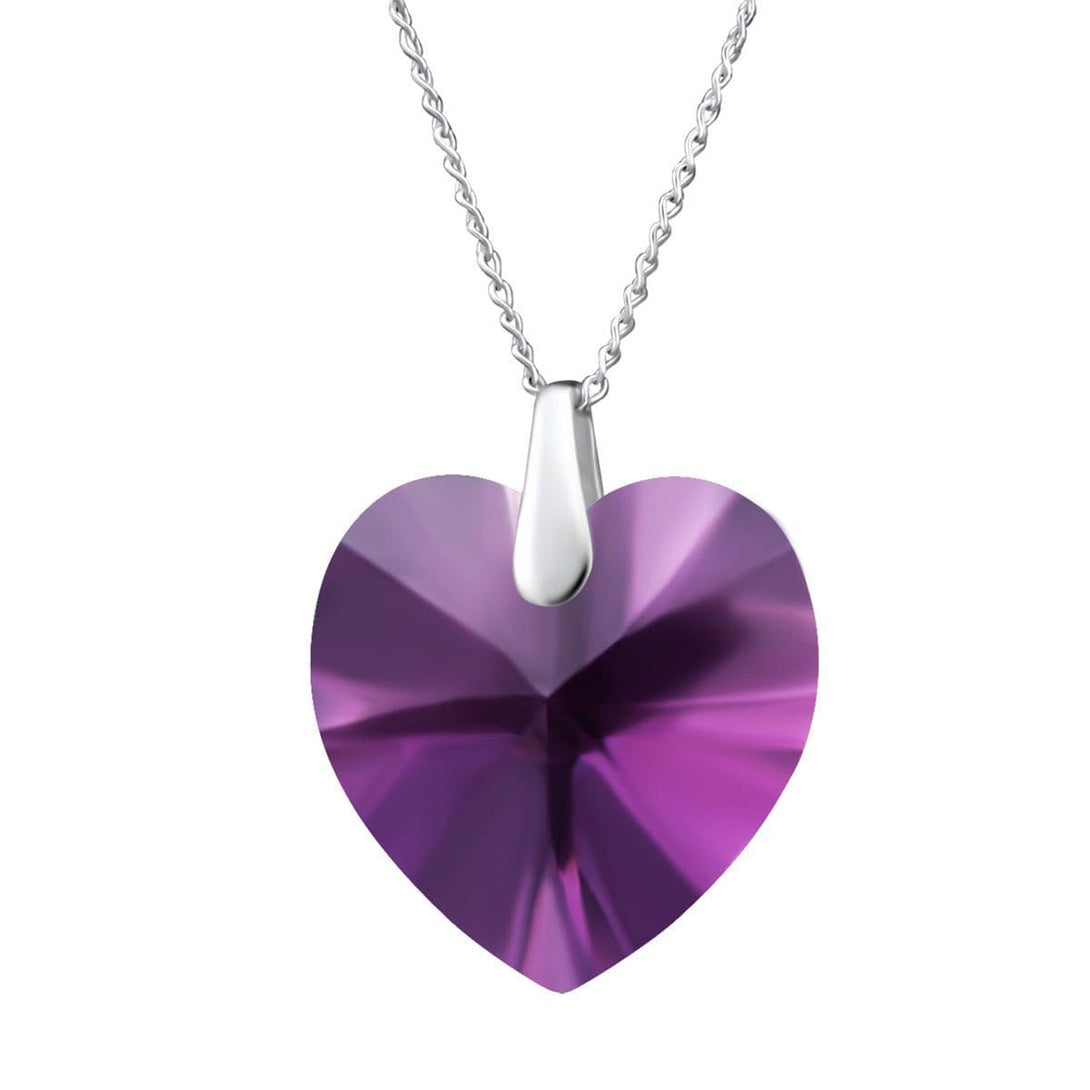 Sterling Silver Amethyst Heart Necklace Made With Swarovski Crystal