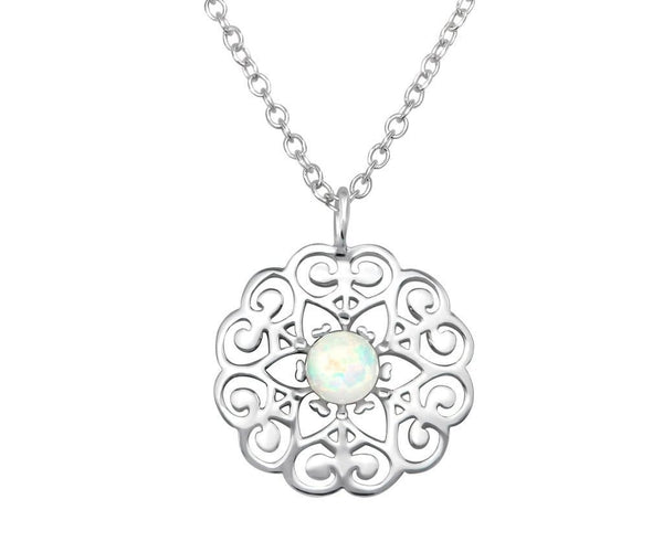 Sterling Silver Round Opal Necklace