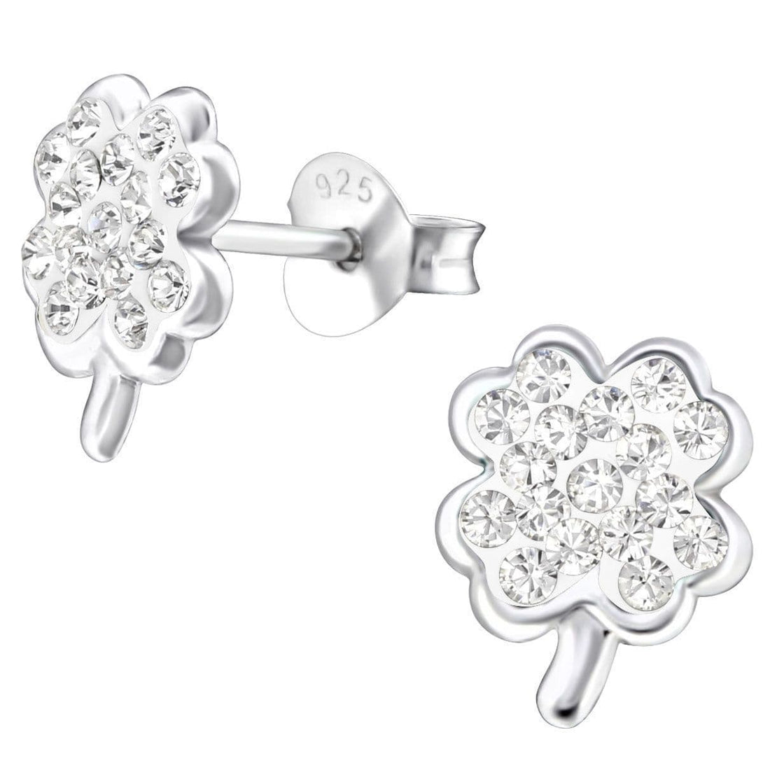 Sterling Silver Clover Stud earrings Made With Swarovski Crystal-Crystal