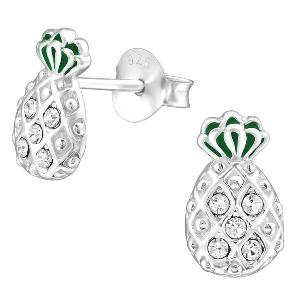 Sterling Silver Pineapple Stud earrings Made with Swarovski Crystal