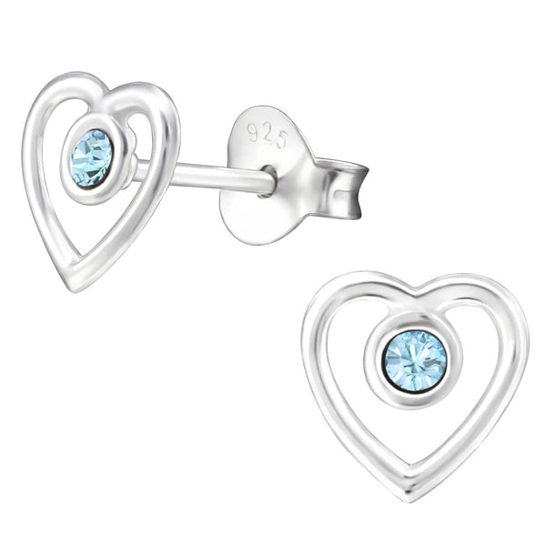 Sterling Silver Aquamarine Heart Stud earrings Made with Swarovski Crystal