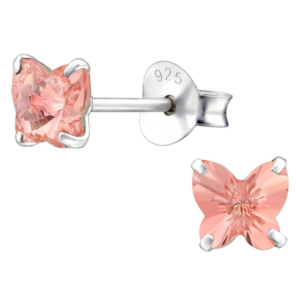 Sterling Silver Rose Peach Butterfly Stud earrings Made with Swarovski Crystal