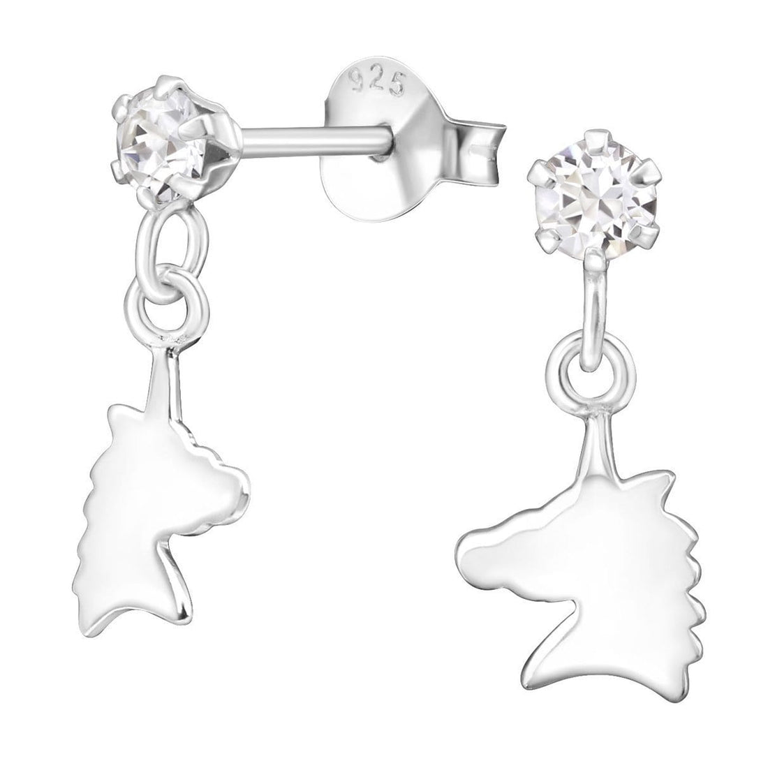 Sterling Silver Kids Unicorn Stud earrings Made with Swarovski Crystal