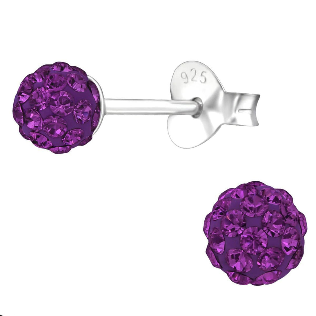 Sterling Silver Amethyst Ball Stud earrings Made With Swarovski Crystal
