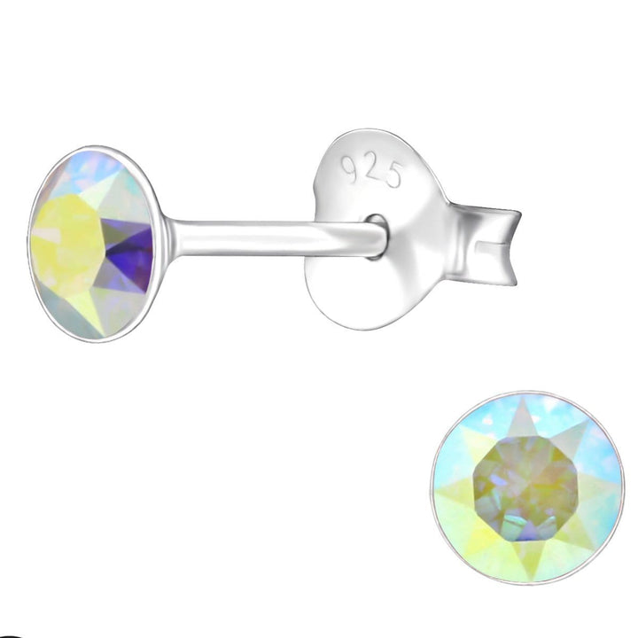 Sterling Silver Round Stud earrings Made with Swarovski Crystal -AB