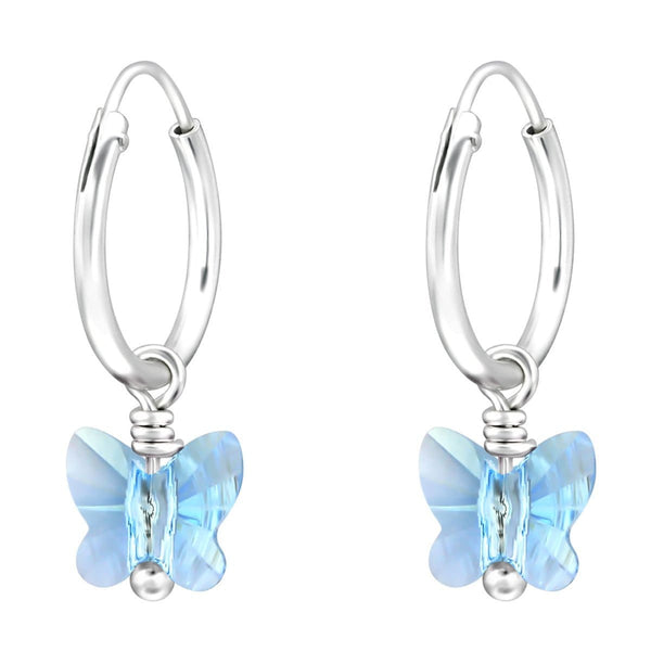 Sterling Silver Butterfly hoop earring Made with Swarovski Crystal-Aquamarine