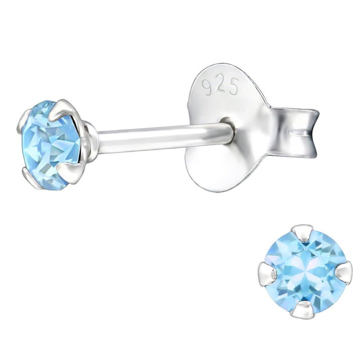 Sterling Silver 3Mm Stud earrings Made with Swarovski Crystal-Aquamarine