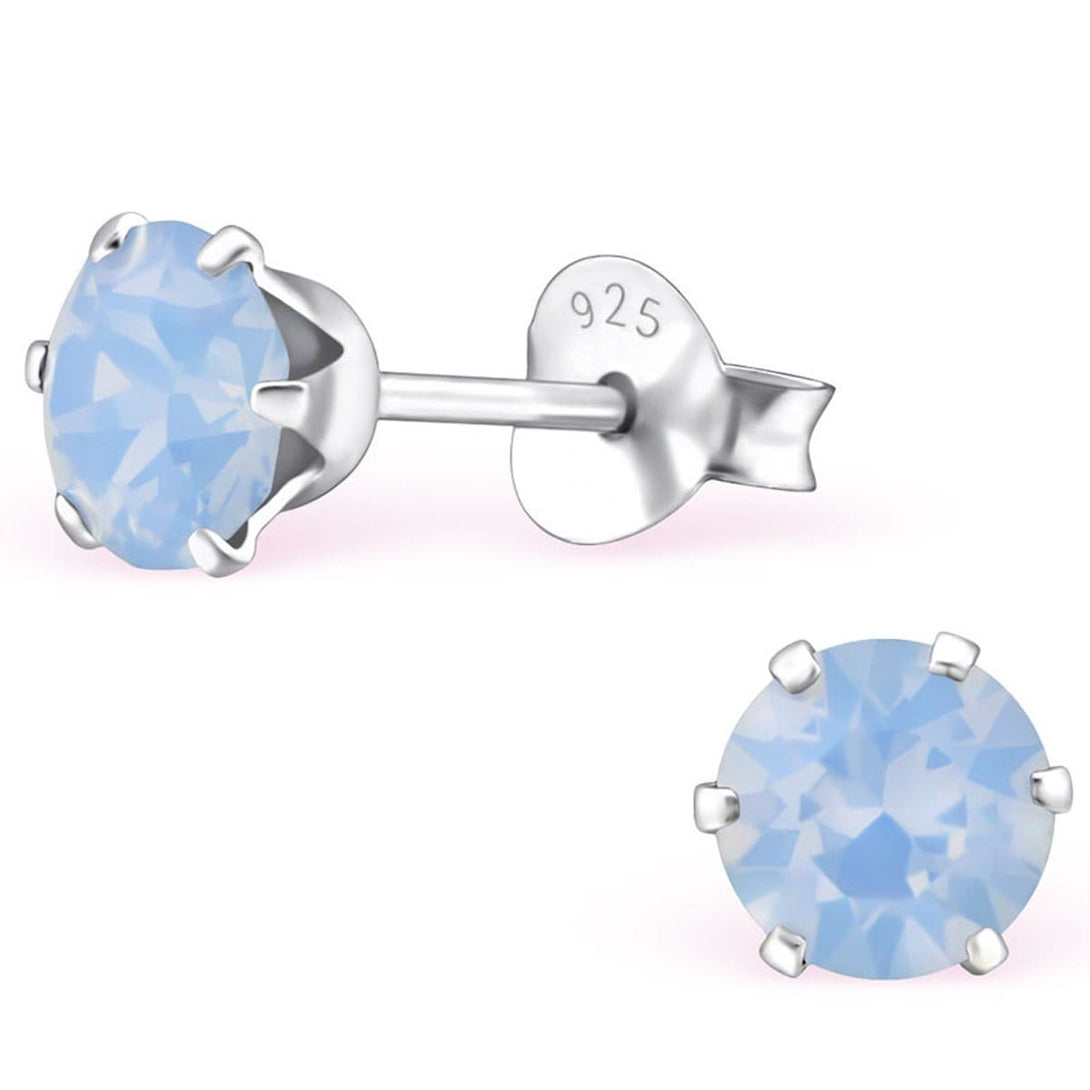 Sterling Silver Round Stud earrings Made with Swarovski Crystal-Air Blue Opal