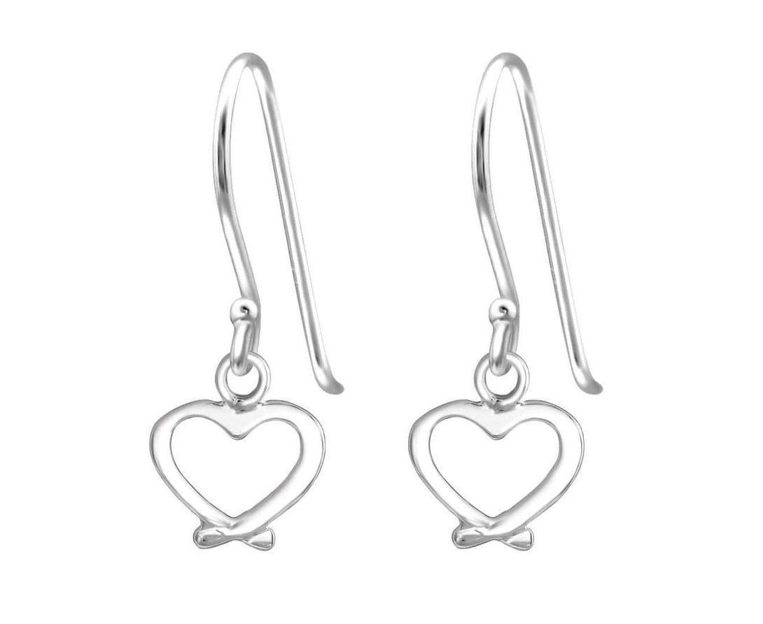 Simple Silver Heart Drop Earrings