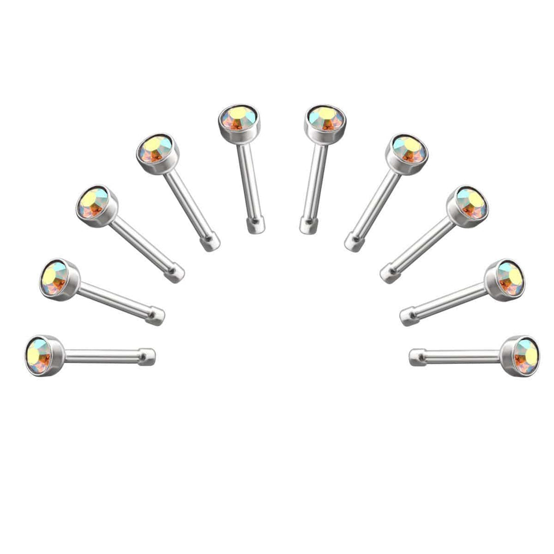 10 X AB Crystal Round Nose Stud with Ball End 2 mm
