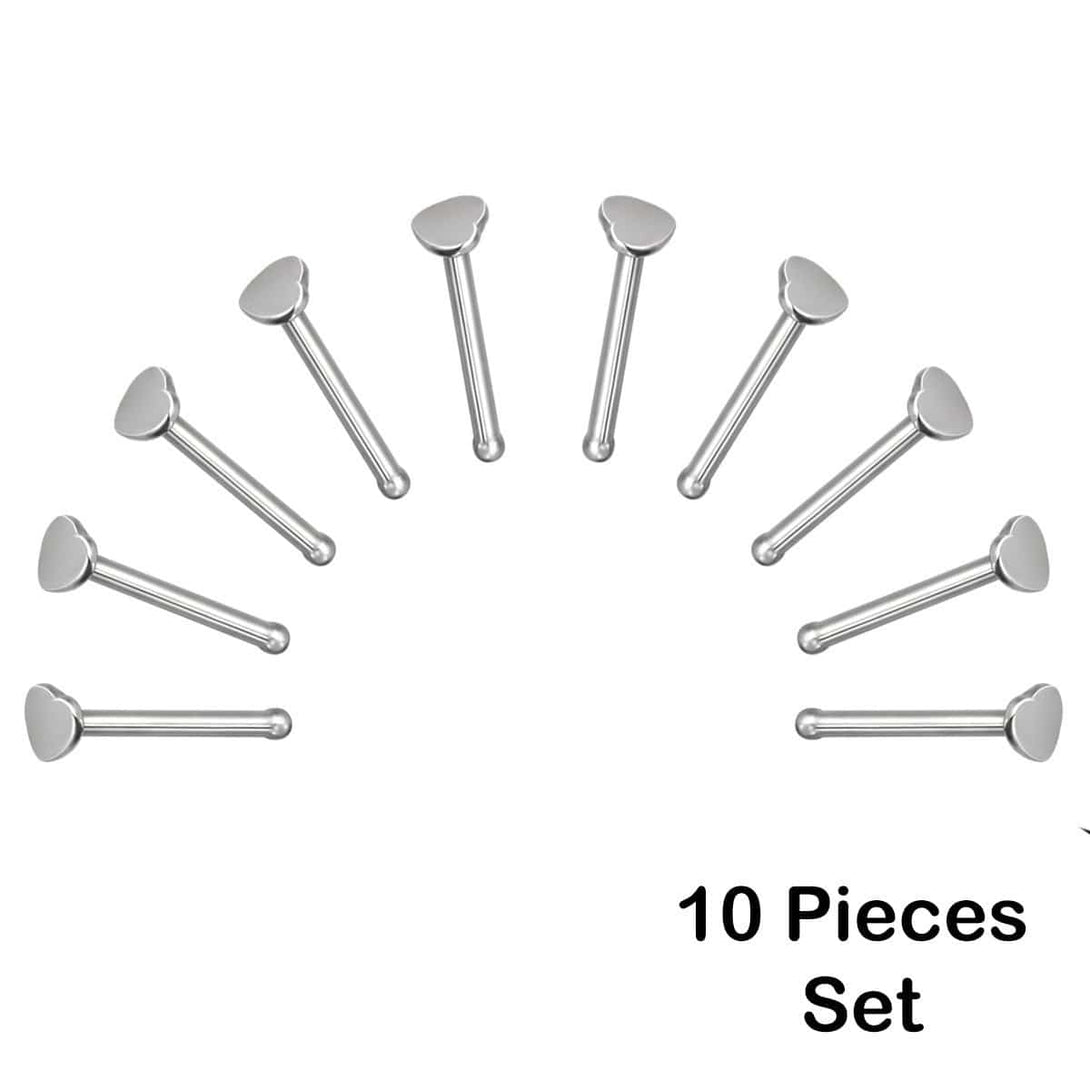 10 X Heart Steel Nose Studs with Ball End