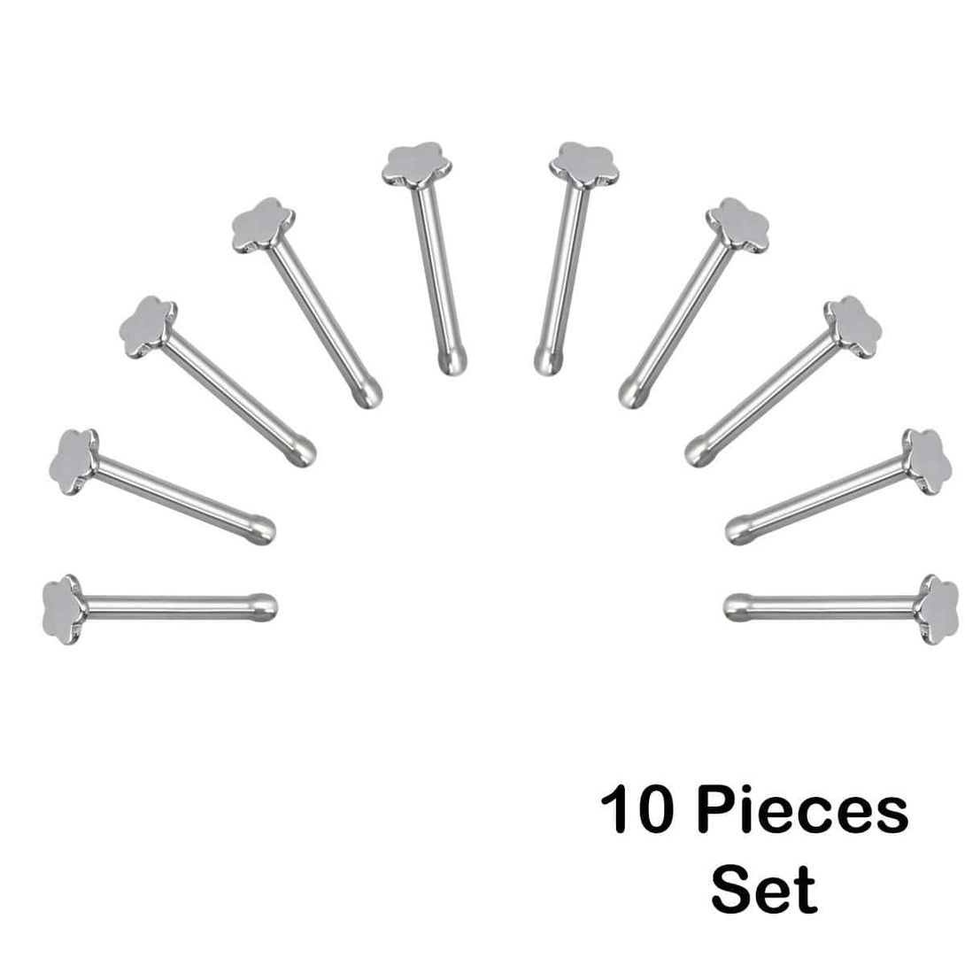 10 X Flower Steel Nose Studs with Ball End