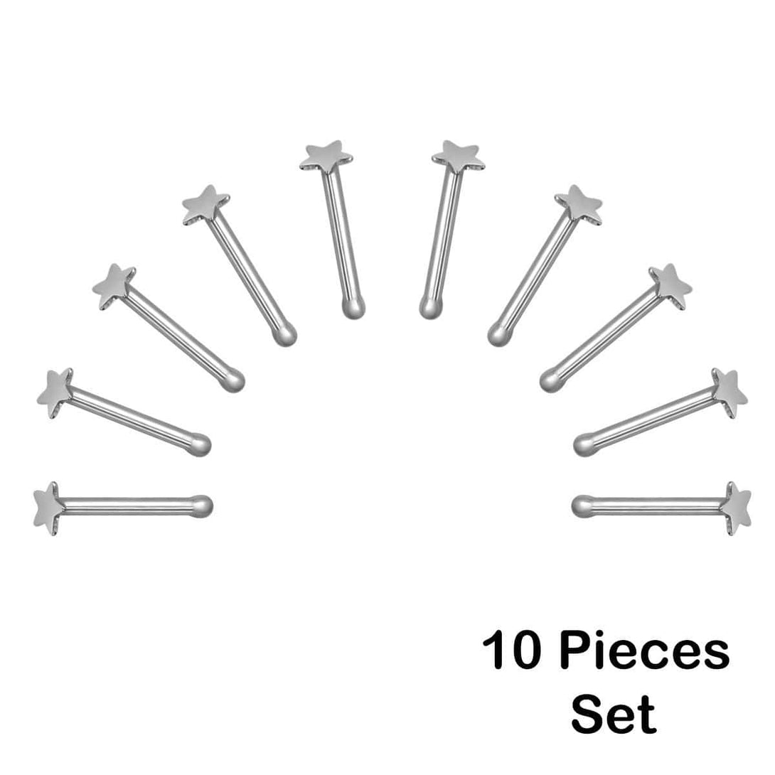 10 X Star Steel Nose Studs with Ball End