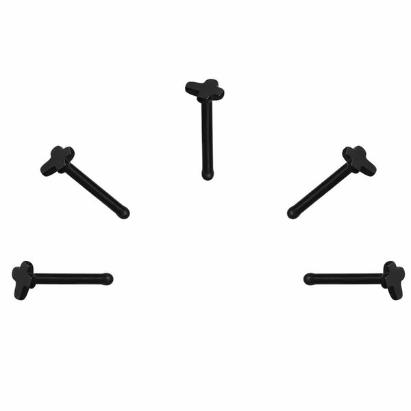 5 X Black Cross Steel Nose Studs with Ball End