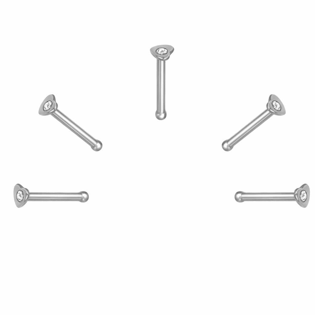 5 X Heart Steel Nose Studs with Ball End
