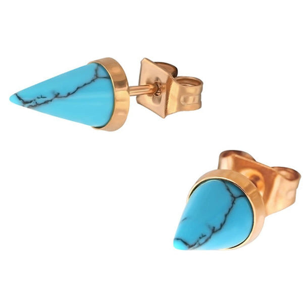 Surgical Steel Square Turquoise Rose Gold Cone Stud Earrings