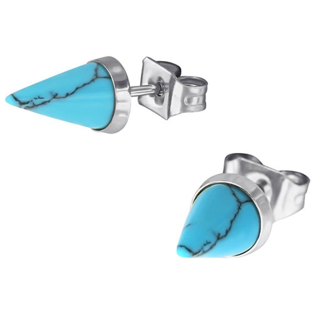 Surgical Steel Square Turquoise Cone Stud Earrings
