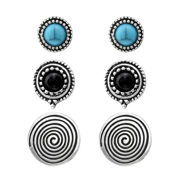 Black Onyx and Turquoise Fashion Stud Earrings Set