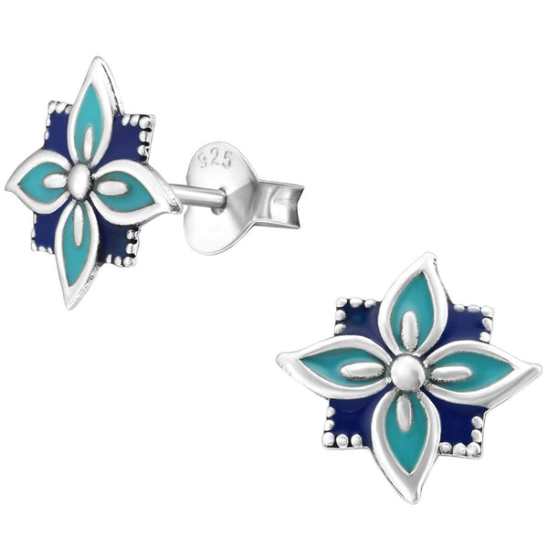 Sterling Silver Flower Turquoise Stud Earrings