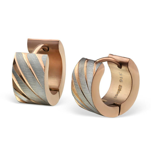 Stainless Steel Modern Rose Gold and Silver Huggies