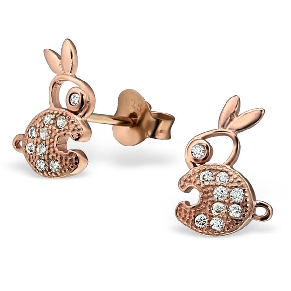 Children's Silver Rose-Gold Ear Studs with Crystals