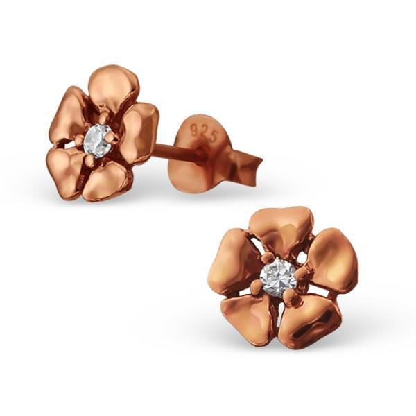 Rose-Gold Flower Earring with Cubic Zirconias