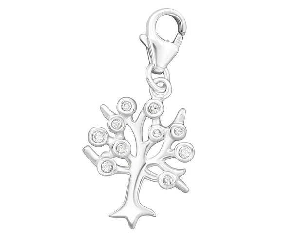 Sterling Silver Cubic Zirconia Tree Of Life Clip on Charm