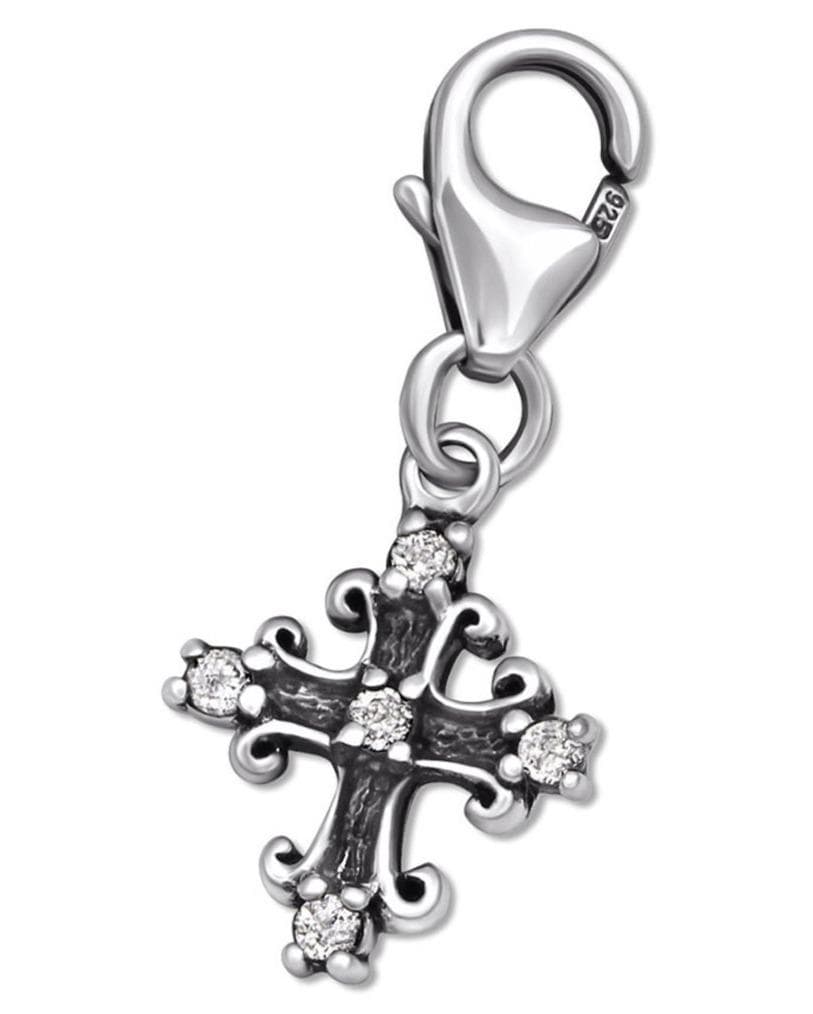Sterling Silver CZ Crystal Cross Clip on Charm