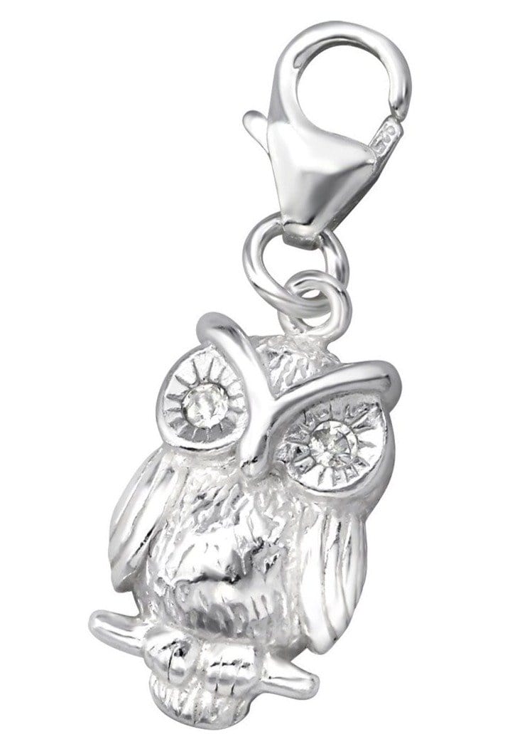Sterling Silver Cubic Zirconia Owl Clip on Charm
